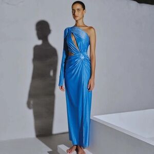 NEW NWT Baobab Talita One Sleeve Cutout Maxi Dress In Bianca Blue